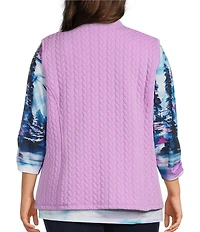 Allison Daley Plus Lilac Sleeveless Zip Up Knit Quilted Vest