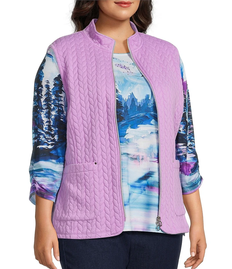 Allison Daley Plus Lilac Sleeveless Zip Up Knit Quilted Vest