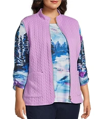 Allison Daley Plus Lilac Sleeveless Zip Up Knit Quilted Vest