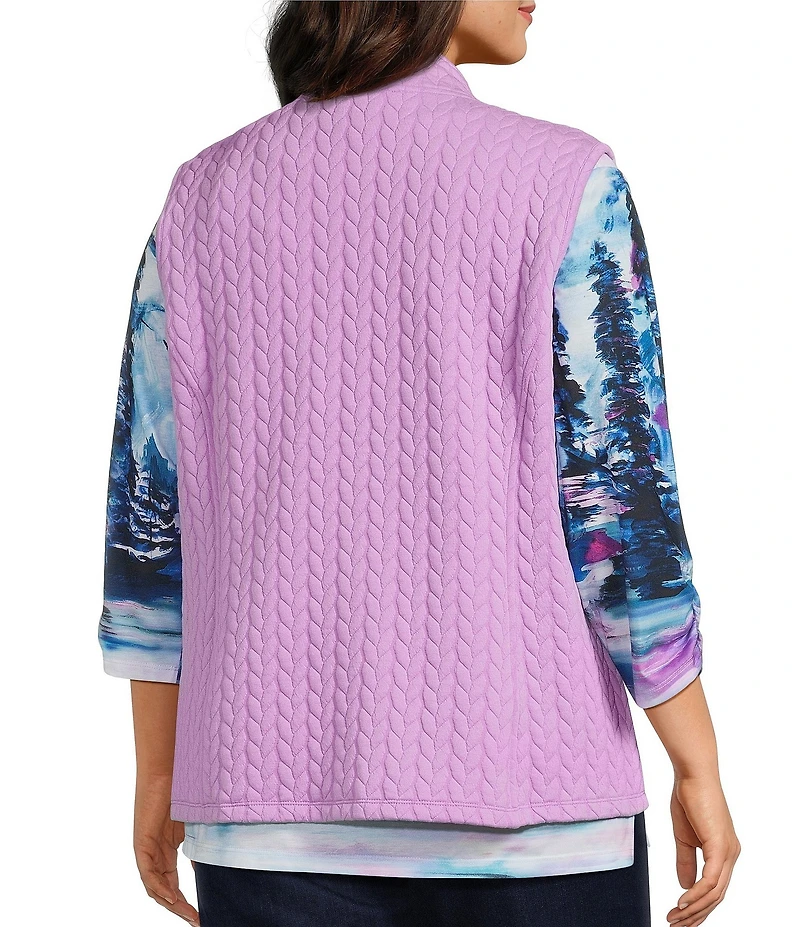 Allison Daley Plus Lilac Sleeveless Zip Up Knit Quilted Vest