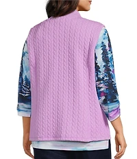 Allison Daley Plus Lilac Sleeveless Zip Up Knit Quilted Vest