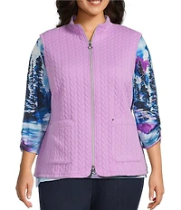 Allison Daley Plus Lilac Sleeveless Zip Up Knit Quilted Vest