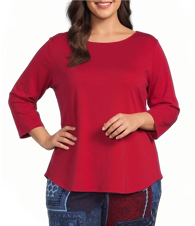 Allison Daley Plus Size 3/4 Sleeve Boat Neck Knit Top