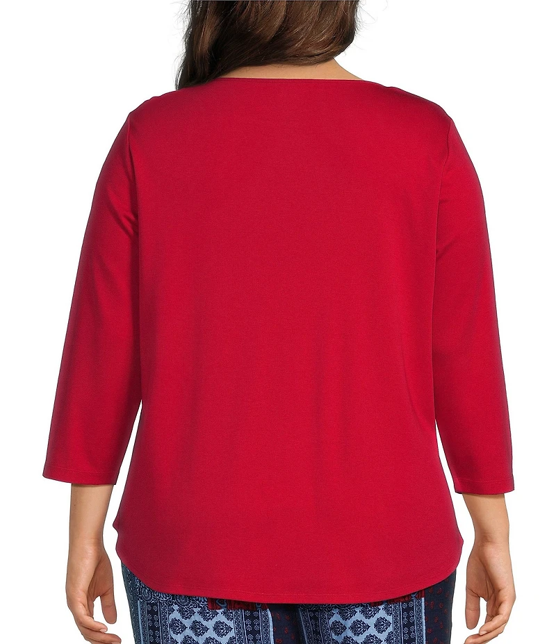 Allison Daley Plus Size 3/4 Sleeve Boat Neck Knit Top