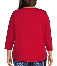 Allison Daley Plus Size 3/4 Sleeve Boat Neck Knit Top