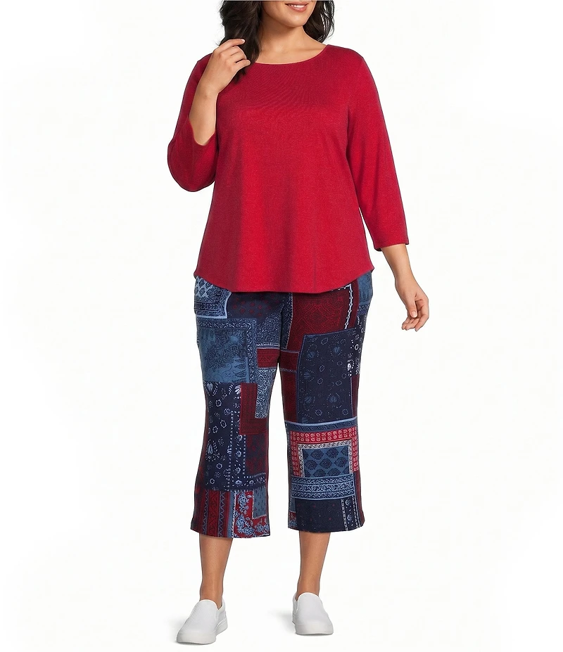 Allison Daley Plus Size 3/4 Sleeve Boat Neck Knit Top