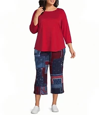 Allison Daley Plus Size 3/4 Sleeve Boat Neck Knit Top