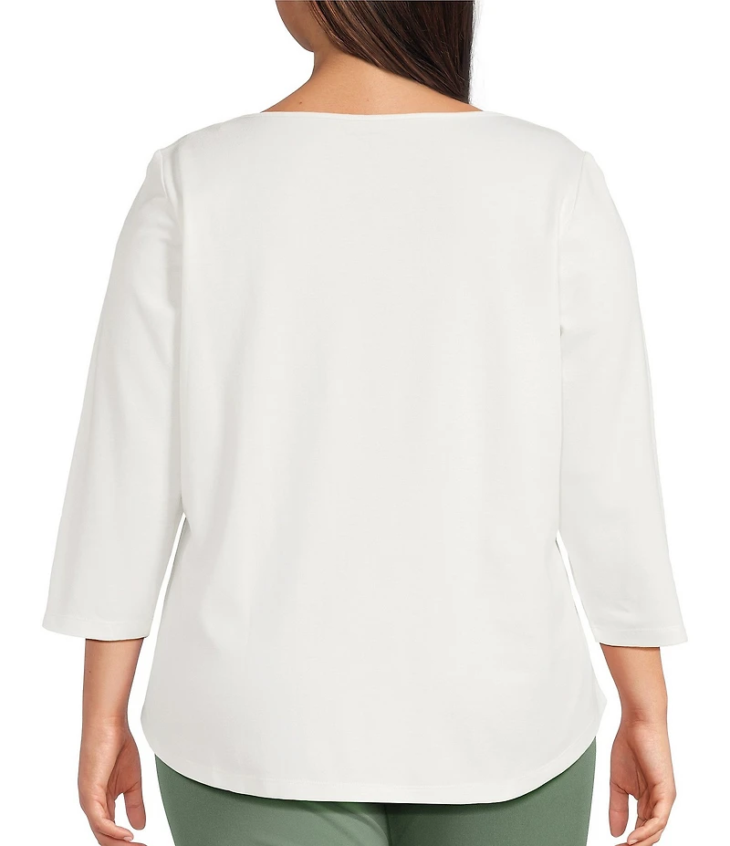 Allison Daley Plus Size 3/4 Sleeve Boat Neck Knit Top