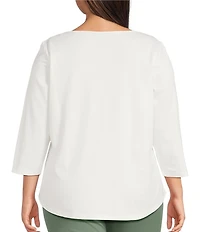 Allison Daley Plus Size 3/4 Sleeve Boat Neck Knit Top