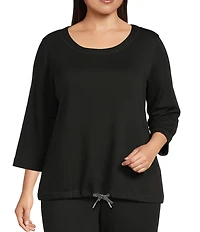 Allison Daley Plus Size 3/4 Sleeve Crew Neck Drawstring Hem Scuba Knit Top