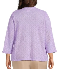 Allison Daley Plus Size 3/4 Sleeve Open Front Pointelle Cardigan