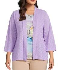 Allison Daley Plus Size 3/4 Sleeve Open Front Pointelle Cardigan