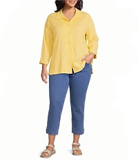 Allison Daley Plus Size 3/4 Sleeve Point Collar Button Front Knit Top