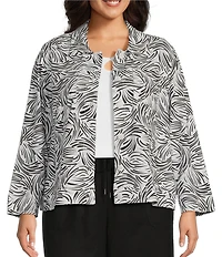 Allison Daley Plus Size 3/4 Sleeve Point Collar Button Front Linen Blend Jacket