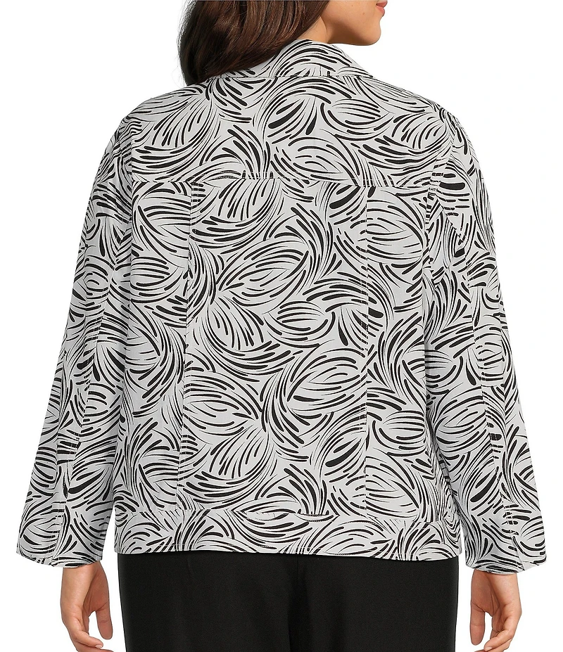 Allison Daley Plus Size 3/4 Sleeve Point Collar Button Front Linen Blend Jacket