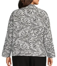 Allison Daley Plus Size 3/4 Sleeve Point Collar Button Front Linen Blend Jacket