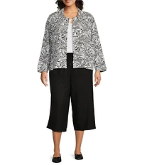 Allison Daley Plus Size 3/4 Sleeve Point Collar Button Front Linen Blend Jacket