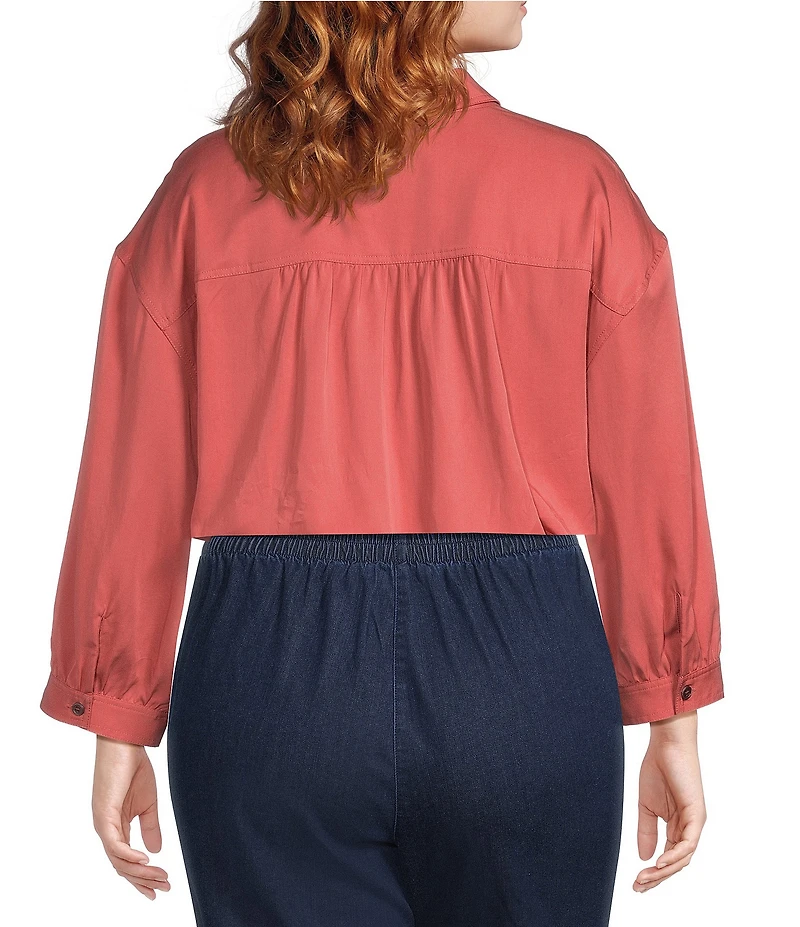 Allison Daley Plus Size 3/4 Sleeve Point Collar Y-Neck Button Front Top