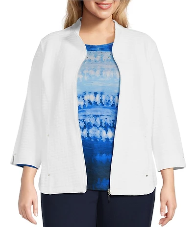 Allison Daley Plus Size 3/4 Sleeve Stand Collar Zip Front Jacket