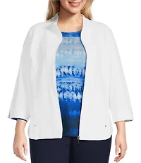 Allison Daley Plus Size 3/4 Sleeve Stand Collar Zip Front Jacket