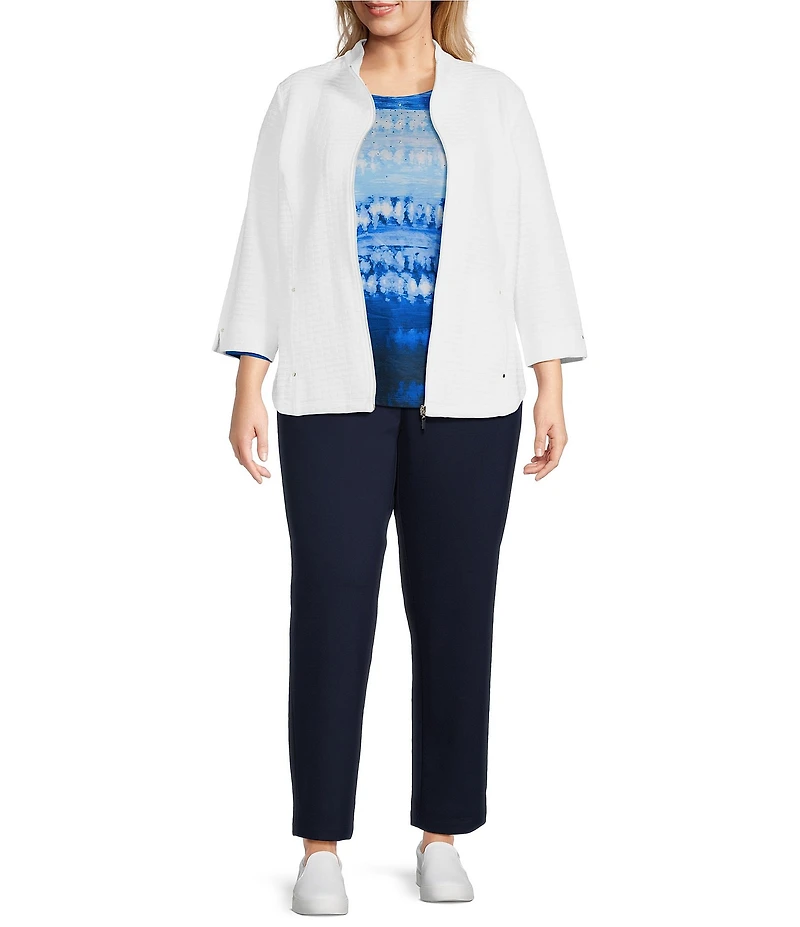 Allison Daley Plus Size 3/4 Sleeve Stand Collar Zip Front Jacket
