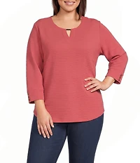 Allison Daley Plus Size 3/4 Sleeve V-Neck Keyhole Knit Top