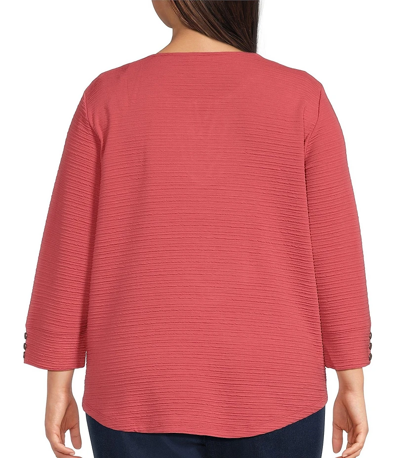 Allison Daley Plus Size 3/4 Sleeve V-Neck Keyhole Knit Top