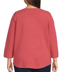 Allison Daley Plus Size 3/4 Sleeve V-Neck Keyhole Knit Top