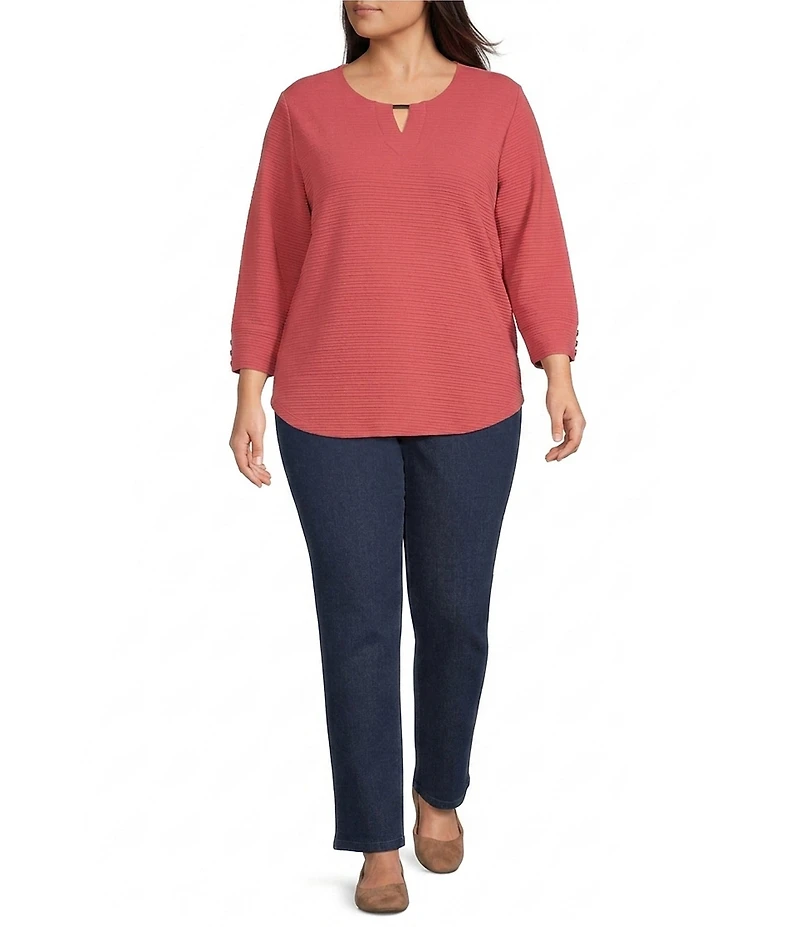 Allison Daley Plus Size 3/4 Sleeve V-Neck Keyhole Knit Top