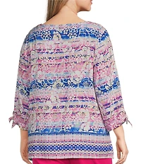 Allison Daley Plus Size 3/4 Tie Sleeve Keyhole Neck Blouse