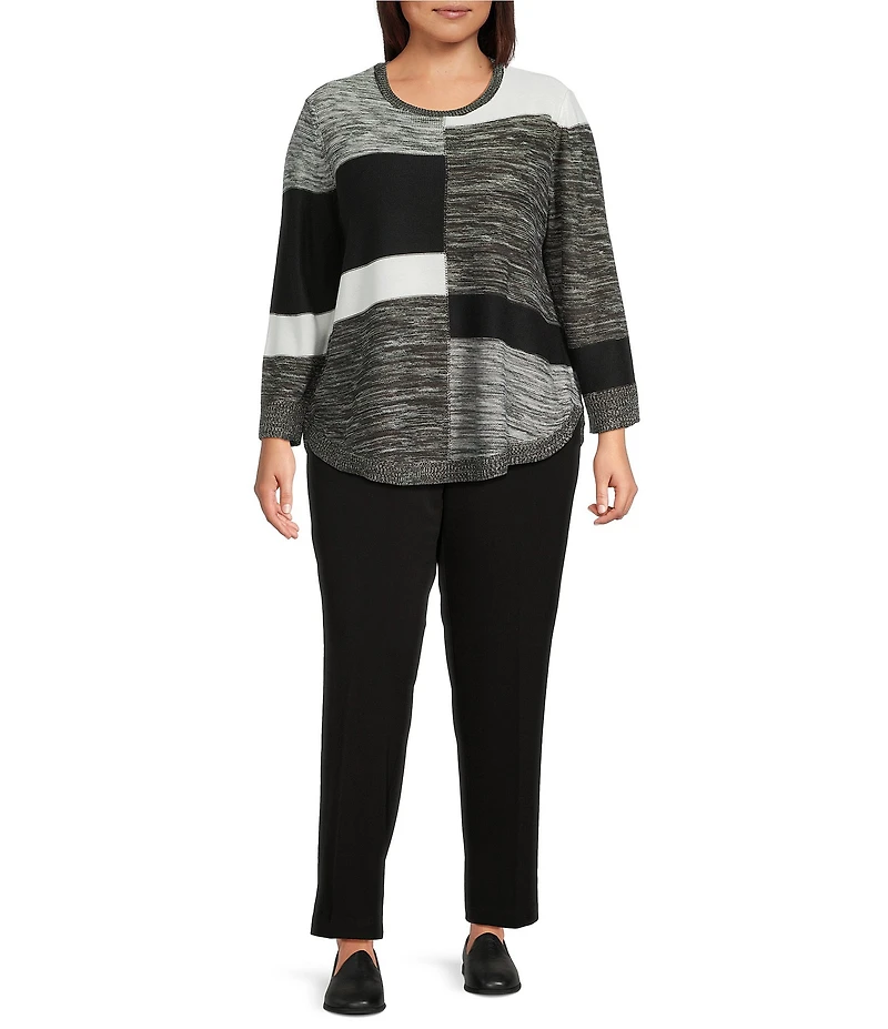 Allison Daley Plus Size Black Snow White Long Sleeve Crew Neck Sweater