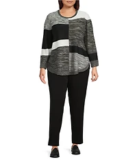 Allison Daley Plus Size Black Snow White Long Sleeve Crew Neck Sweater