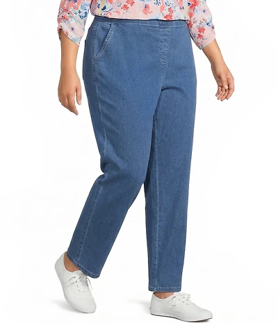 Allison Daley Plus Size Chambray Straight Leg Stretch Denim Elastic Waist Pull-On Jeans