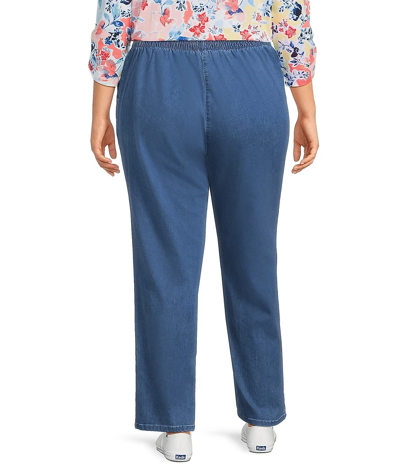 Allison Daley Plus Size Chambray Straight Leg Stretch Denim Elastic Waist Pull-On Jeans