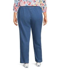 Allison Daley Plus Size Chambray Straight Leg Stretch Denim Elastic Waist Pull-On Jeans
