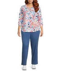 Allison Daley Plus Size Chambray Straight Leg Stretch Denim Elastic Waist Pull-On Jeans
