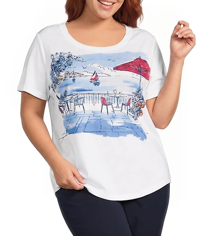 Allison Daley Plus Size Coast Walk Short Sleeve Crew Neck Knit Top