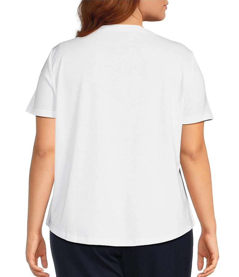 Allison Daley Plus Size Coast Walk Short Sleeve Crew Neck Knit Top