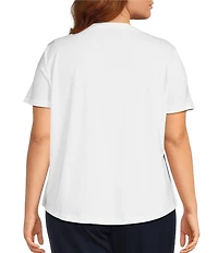 Allison Daley Plus Size Coast Walk Short Sleeve Crew Neck Knit Top