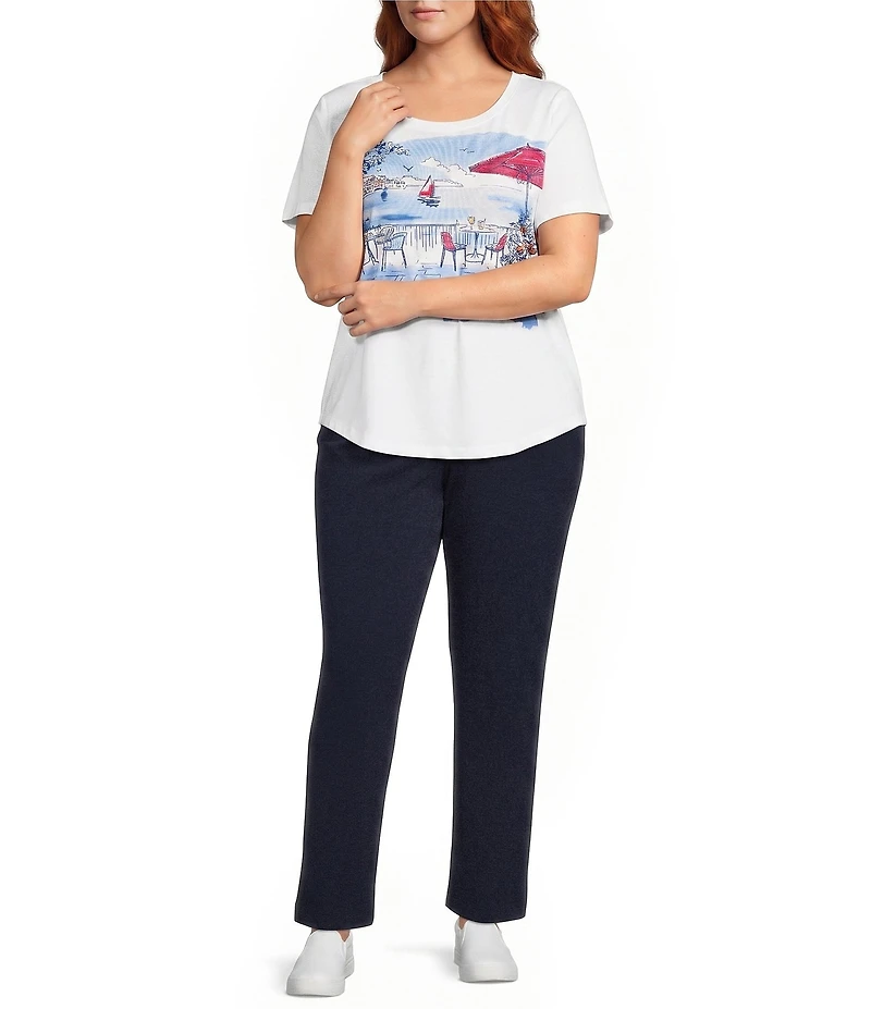 Allison Daley Plus Size Coast Walk Short Sleeve Crew Neck Knit Top