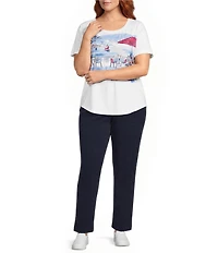 Allison Daley Plus Size Coast Walk Short Sleeve Crew Neck Knit Top