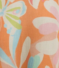 Allison Daley Plus Size Desert Flower Print 3/4 Tie Sleeve Point Collar Button Front Blouse