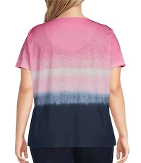Allison Daley Plus Size Embellished Ombre Print Short Sleeve Keyhole Neck Knit Top