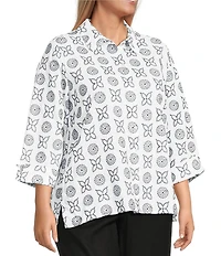 Allison Daley Plus Size Embroidery 3/4 Sleeve Point Collar Button Front Blouse