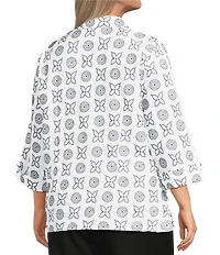 Allison Daley Plus Size Embroidery 3/4 Sleeve Point Collar Button Front Blouse
