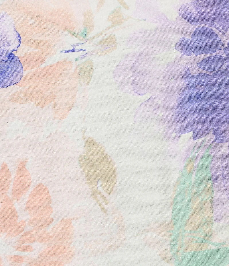 Allison Daley Plus Size Floral Print 3/4 Sleeve V-Neck Beaded Applique Knit Top