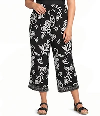 Allison Daley Plus Size Floral Print Pull-On Crinkle Soft Crop Pants