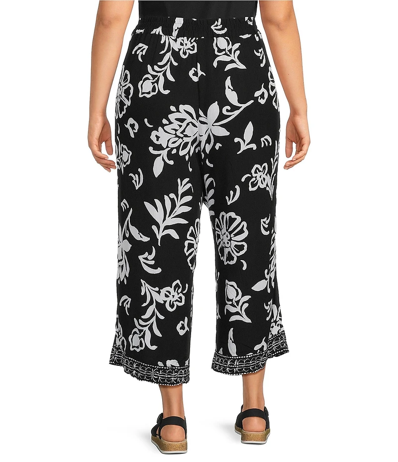 Allison Daley Plus Size Floral Print Pull-On Crinkle Soft Crop Pants