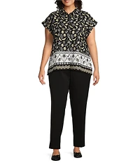 Allison Daley Plus Size Fruit Print Cap Sleeve Point Collar Button-Front Shirt