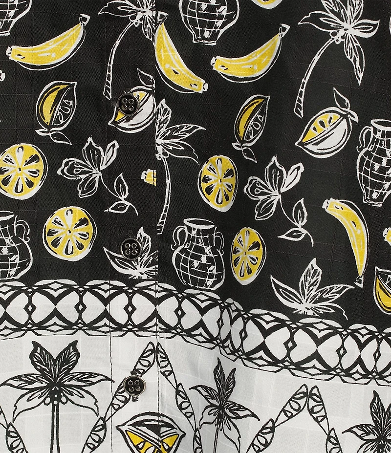 Allison Daley Plus Size Fruit Print Cap Sleeve Point Collar Button-Front Shirt